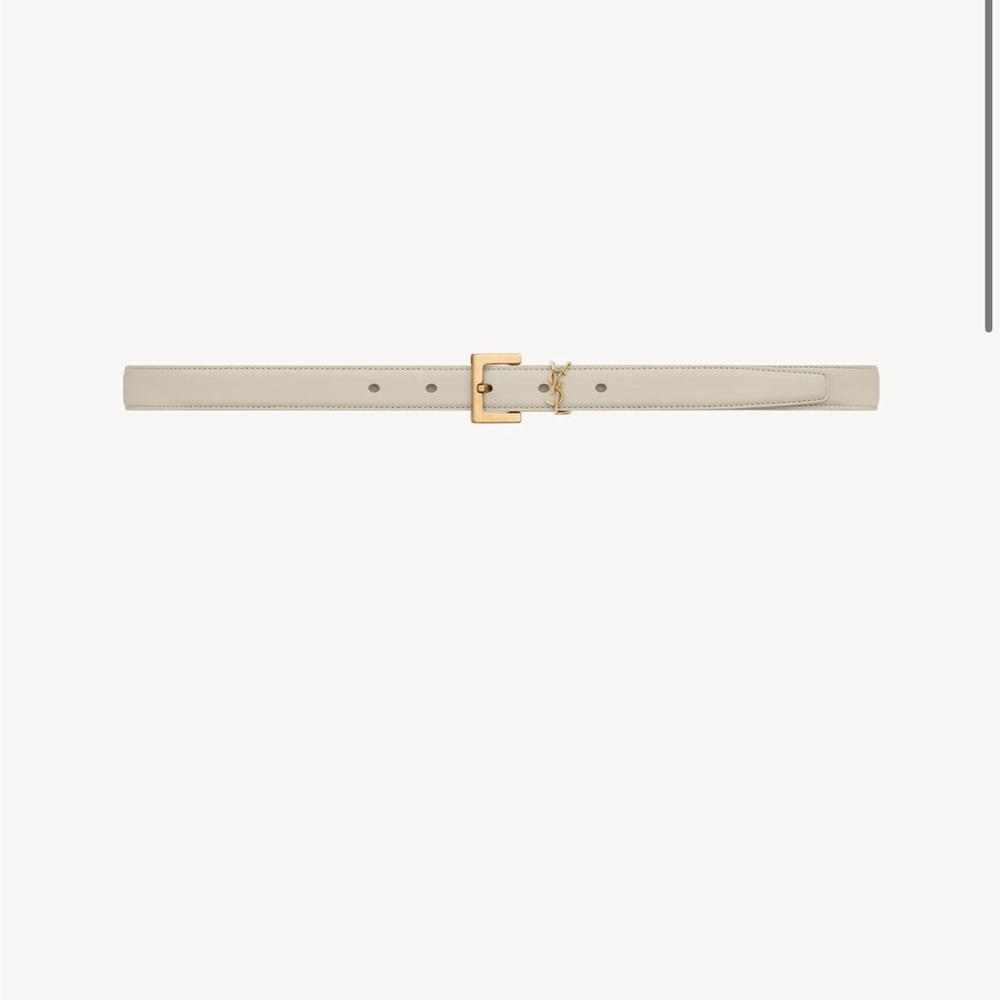 Leather Waist Belt with Gold Buckle - Cream